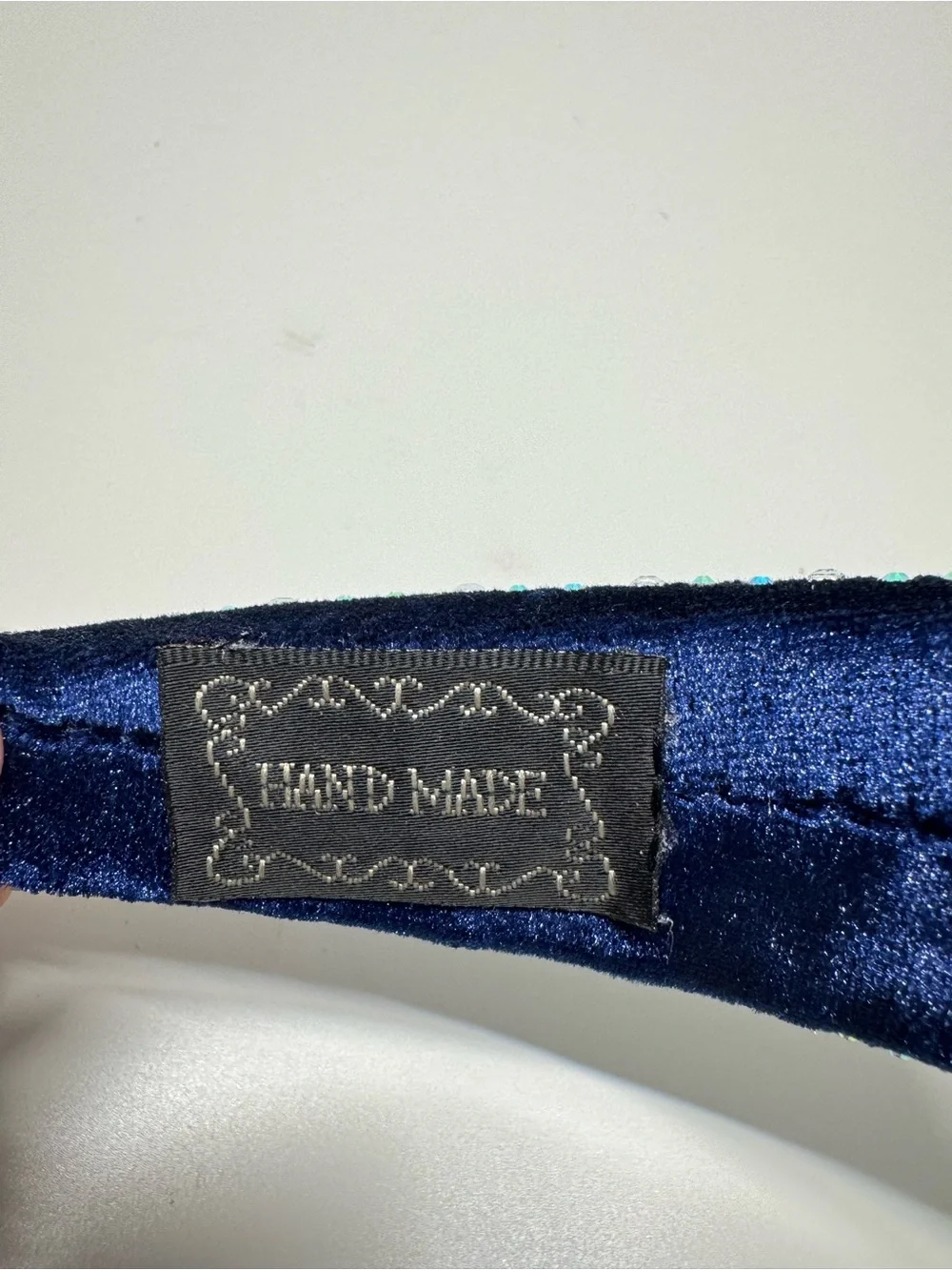 Handmade Navy Blue Crystal Rhinestone Padded Headband